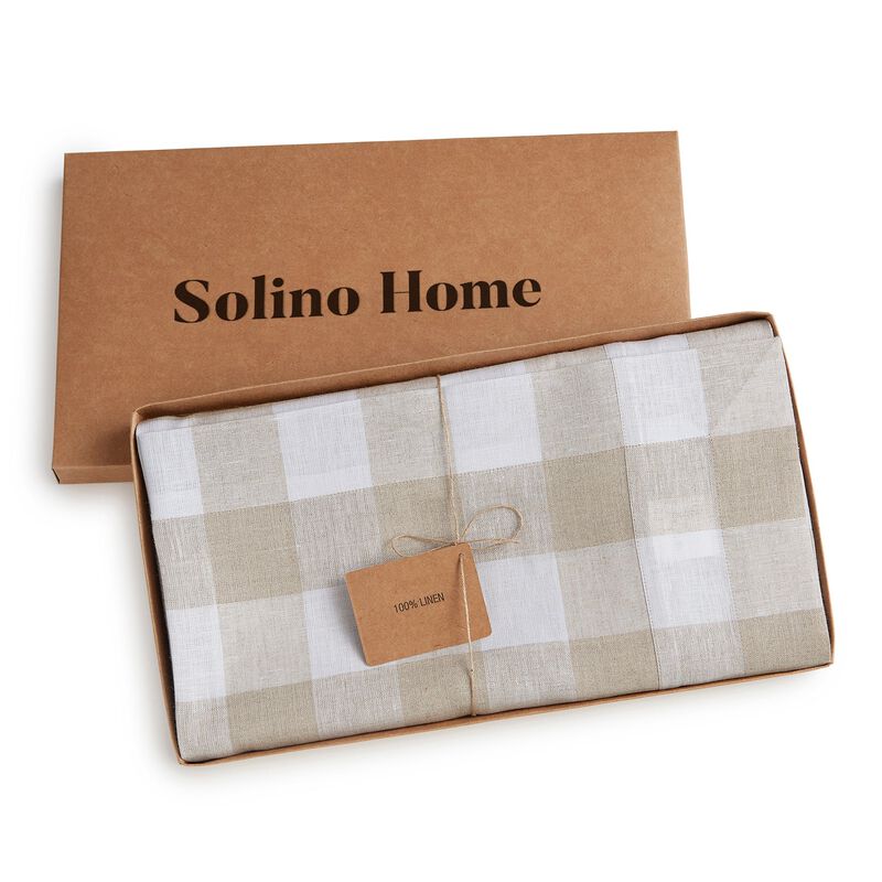 Solino Home 100% Pure Linen Tablecloth | Buffalo Check Dining Table Cloth