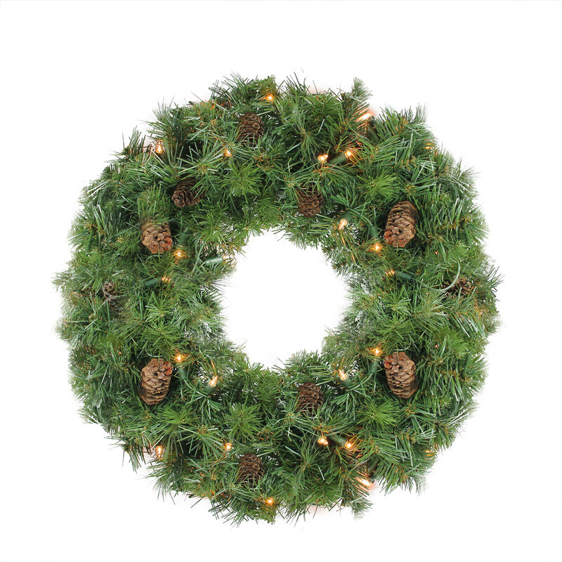 Pre-Lit Dakota Pine Artificial Christmas Wreath - 24-Inch  Clear Lights