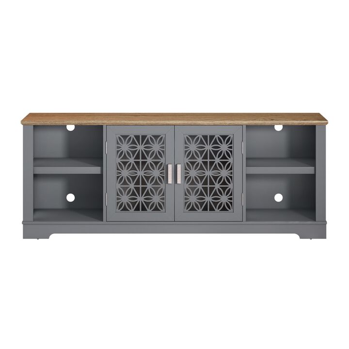FESTIVO 70 in. Rustic Decorative Floral Door TV Stand for up to 80" TVs