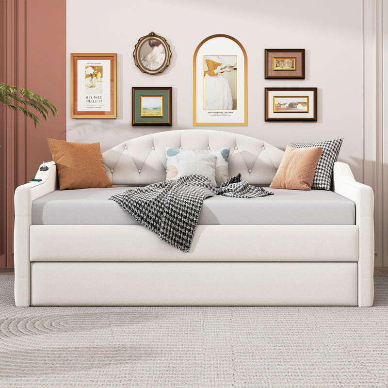 Merax Velvet  Sofa Bed Daybed with Trundle