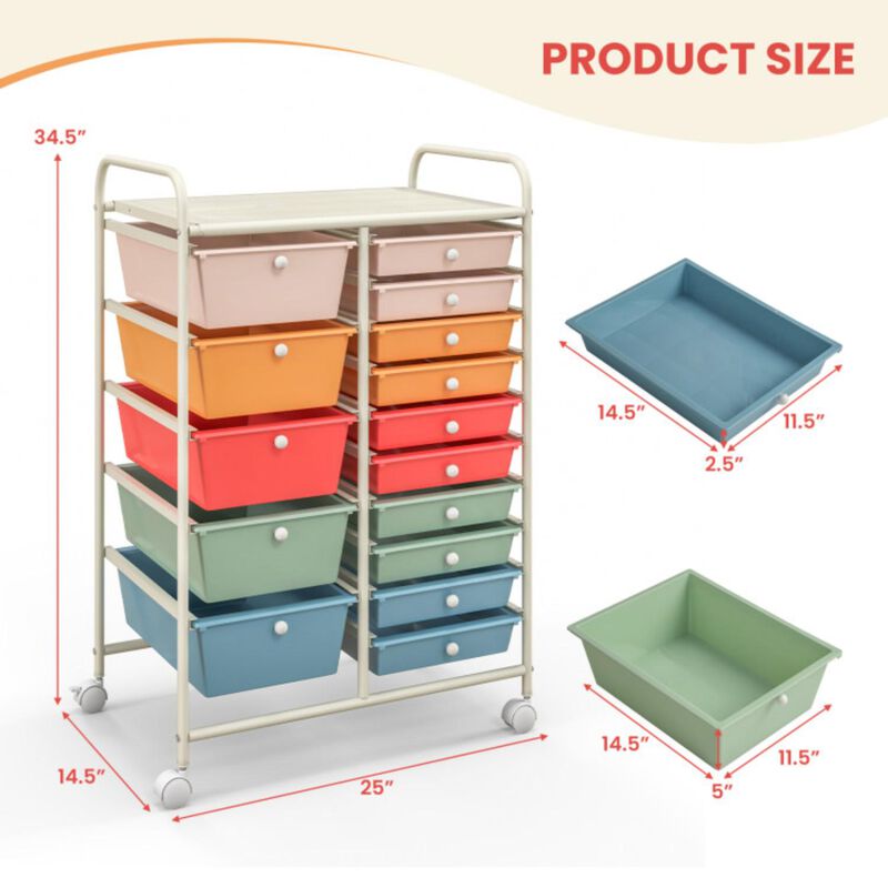 Hivvago 15-Drawer Utility Rolling Organizer Cart Multi-Use Storage