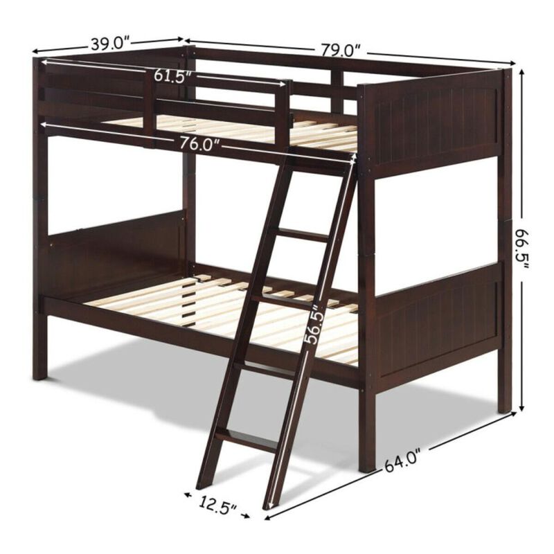 Hivvago Wooden Twin Over Twin Bunk Beds with Ladder and Safety Rail