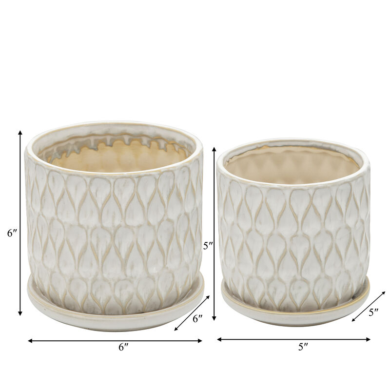Teardrop Planters with Saucer, White Set