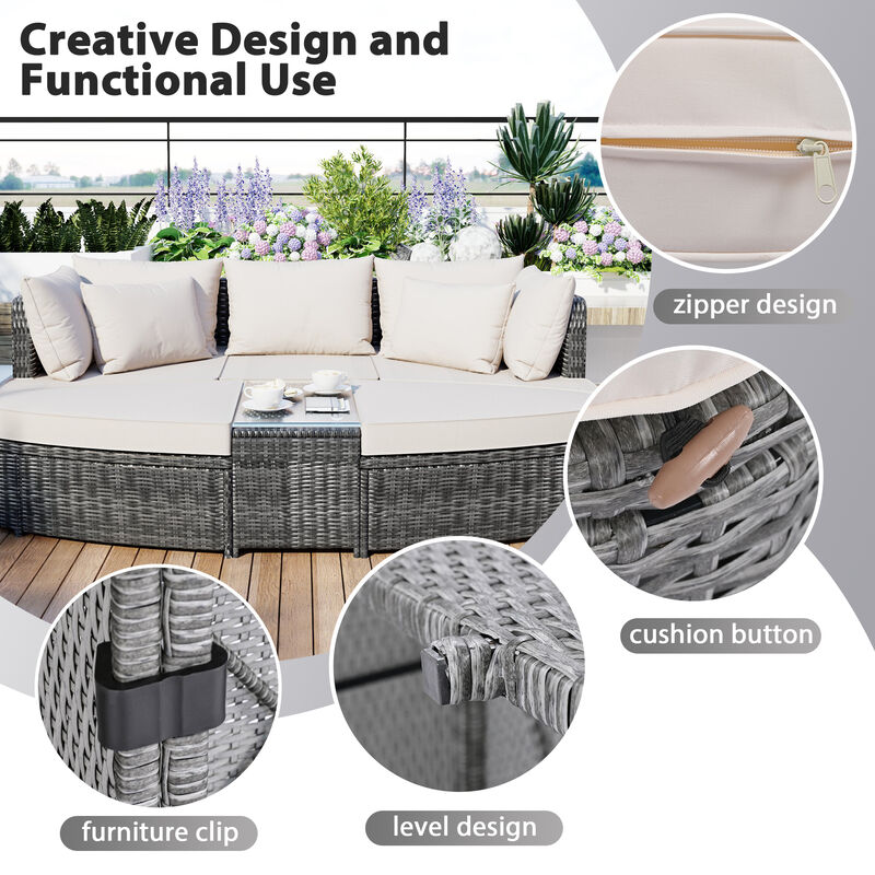 Merax Patio Outdoor Conversation Sofa Table Seating Set