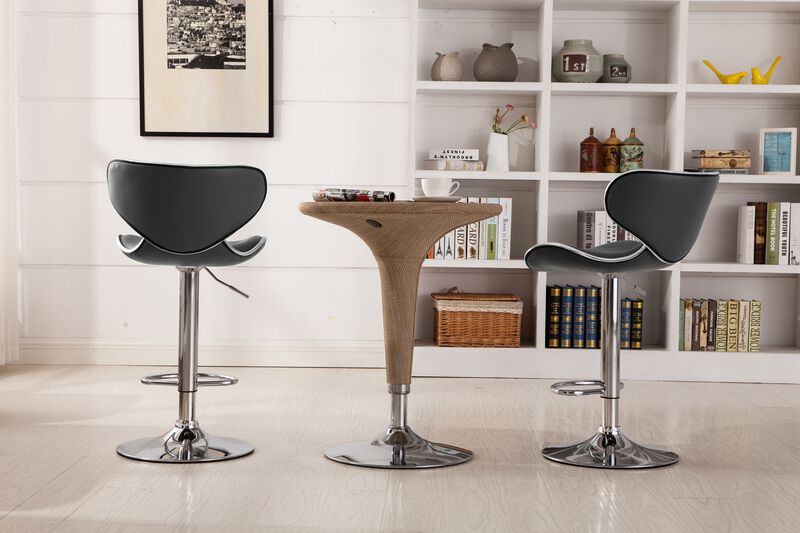 Upholstery Airlift Adjustable Swivel Barstool with Chrome Base, Set of 2, Grey