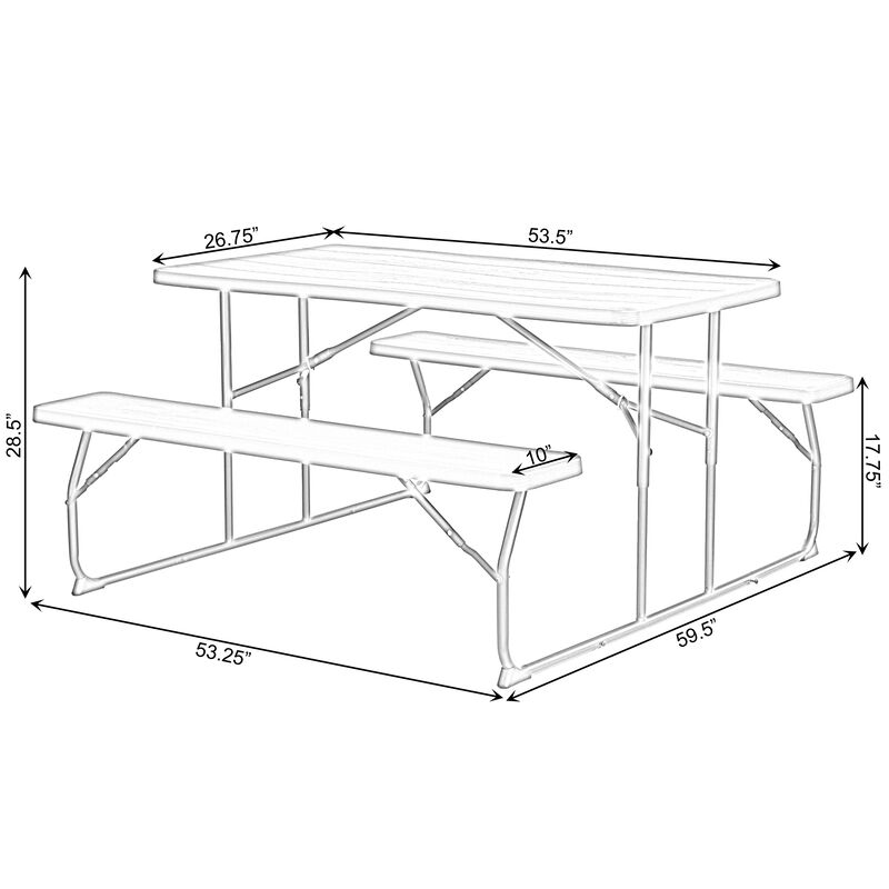 Gray Outdoor Foldable Woodgrain Portable Picnic Table Set
