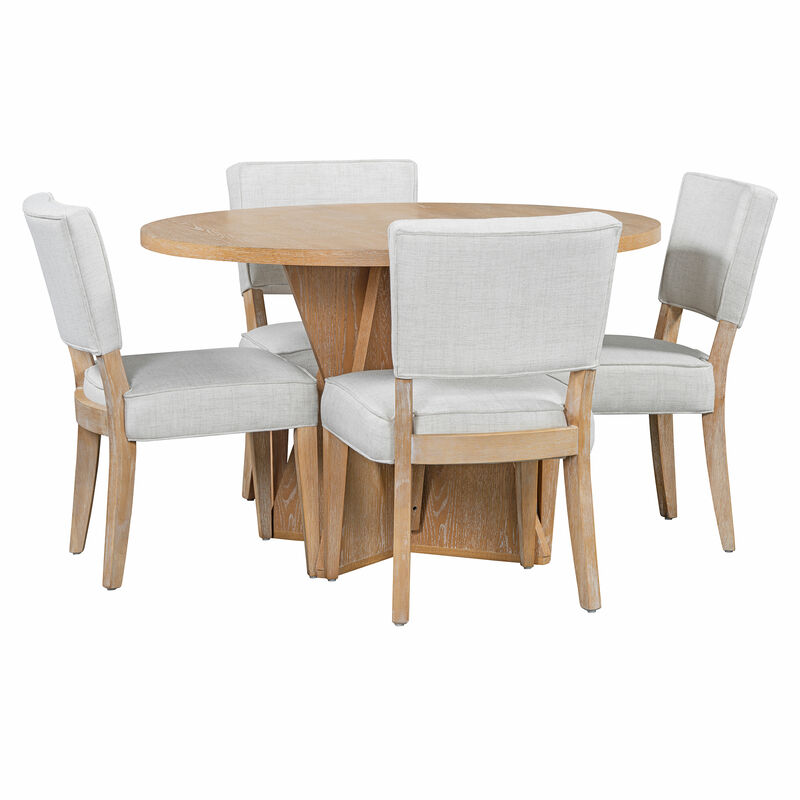 Merax Retro 5-Piece Round Dining Table Chairs Set