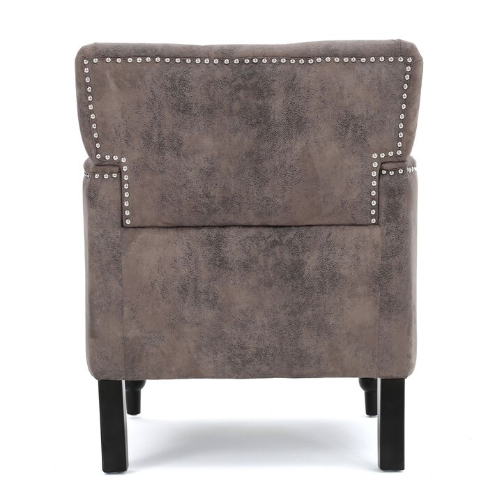 Lit Accent Chair with Gray Fabric Microfiber, Button Tufted Design - Benzara