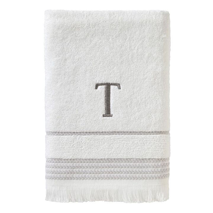 SKL Home By Saturday Knight Ltd Casual Monogram Bath Towel T - 28X54", White