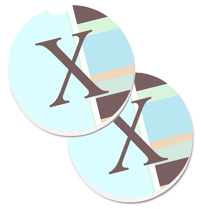 Caroline's Treasures Letter x Initial Monogram - Blue Stripes Set of 2 Cup Holder Car Coasters CJ1003-XCARC, 2.56, Multicolor