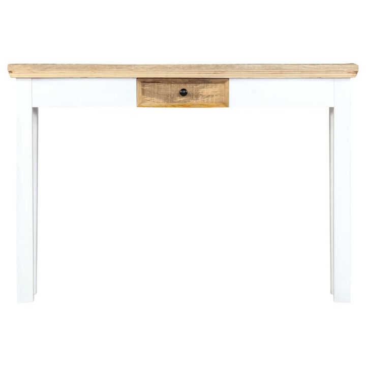 vidaXL Console Table White and Brown 43.3"x13.7"x29.5" Solid Mango Wood