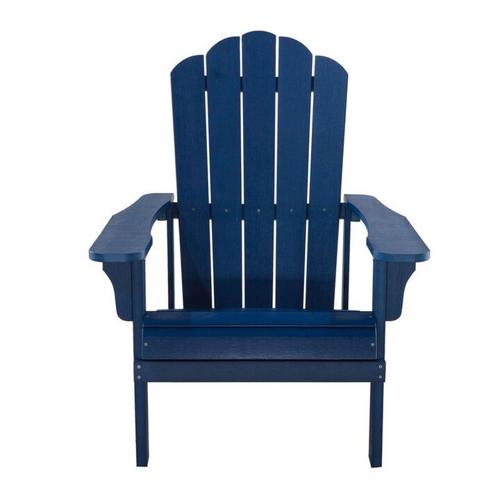 West Outdoor Patio Adirondack Chair, 30 Inch, Wood Style Blue Finish - Benzara