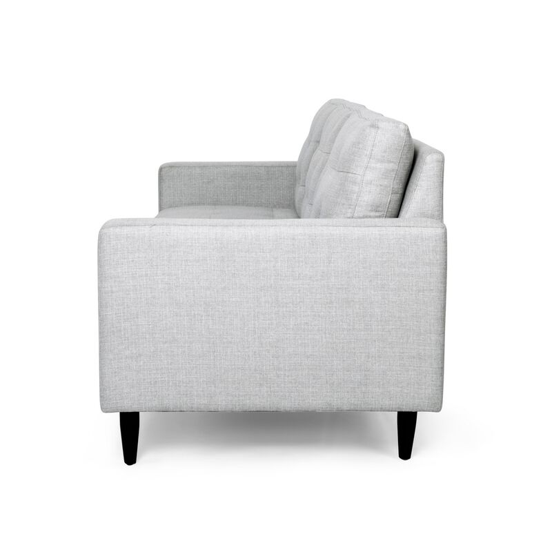 Apex Sofa, 3 Seater, 83 Inch, Modern Button Tufted, Light Gray Fabric - Benzara