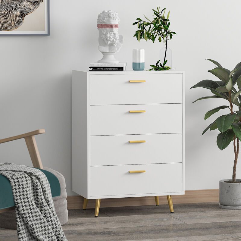 4-Drawers White Wood Chest of Drawer Accent Storage Cabinet Organizer with Metal Leg 37.5 in. Height