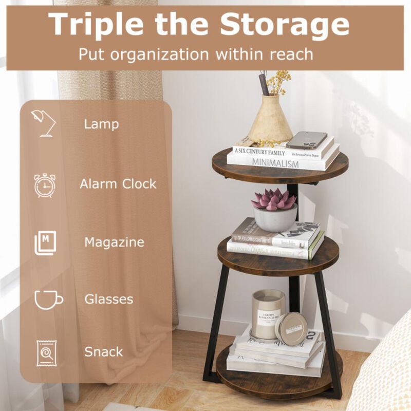 Hivvago 3-Tier Accent Round Side Table with Metal Frame-2 pieces