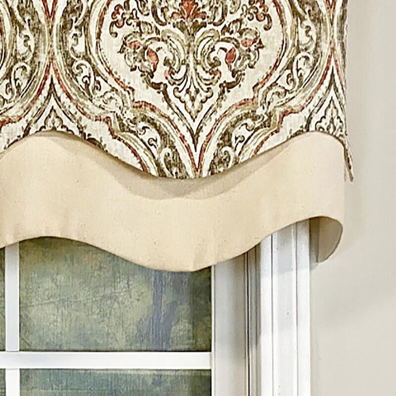 RLF Home Diamond Damask Glory Valance Pebble. 3" Rod Pocket, Layered. 50"W X 16"L