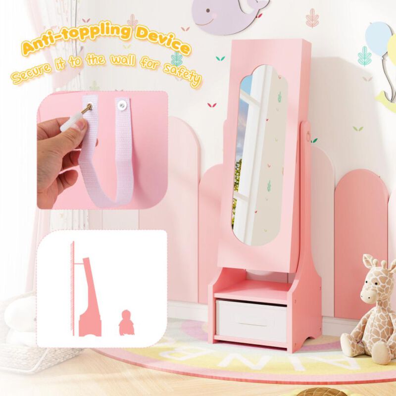 Hivvago Freestanding Kids Jewelry Armoire Cabinet with Storage and 2 Tilt Angles