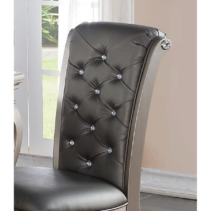 Antique Silver Wooden Dining Chairs with Grey Faux Leather