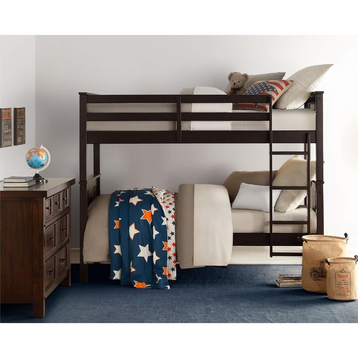 DHP Abigail Twin-Over-Twin Bunk Bed with Ladder, Espresso
