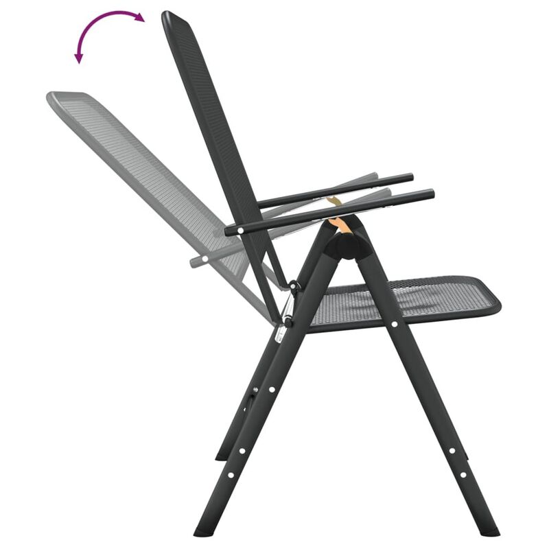 Troy 5pc Outdoor Foldable Dining Chair and Table Set, Mesh Gray Metal - Benzara