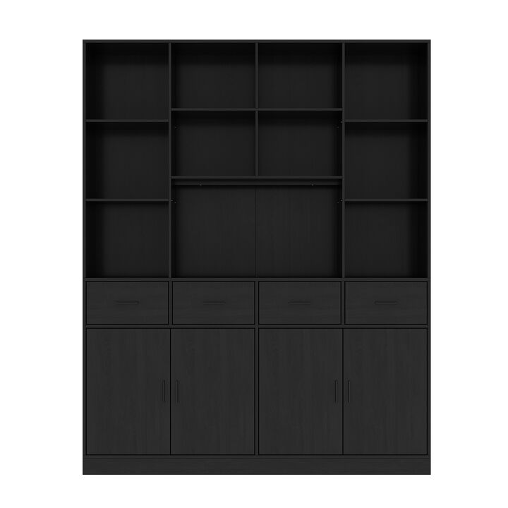 FUFU&GAGA Mdf 3-Shelf Oversized Set Bookcase with Doors (63-in W x 78.7-in H x 15.7-in D),Black