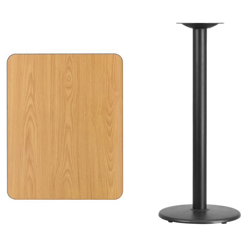 Flash Furniture Stiles 24'' x 30'' Rectangular Walnut Laminate Table Top with 18'' Round Bar Height Table Base