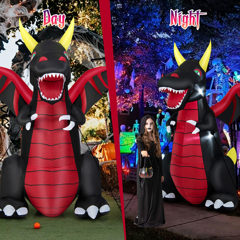 8 Feet Halloween Inflatable Fire Dragon  Decoration with LED Lights