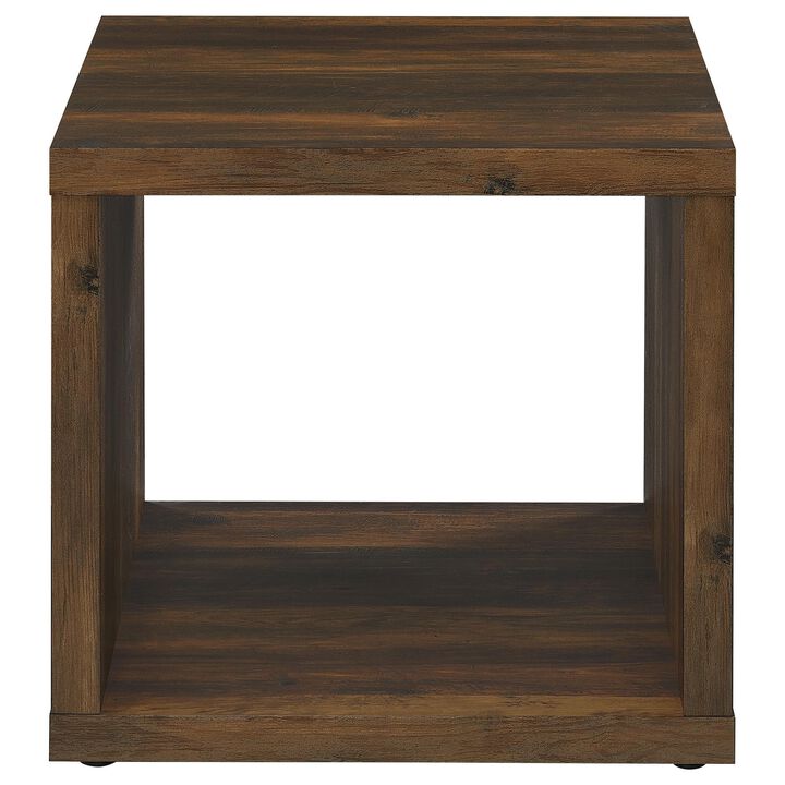 Rizz Side End Table, Square Cube Design Open Shelf, 23 Inch Dark Brown - Benzara