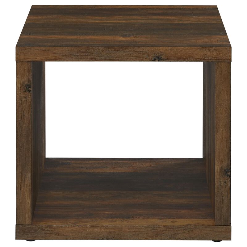 Rizz Side End Table, Square Cube Design Open Shelf, 23 Inch Dark Brown - Benzara