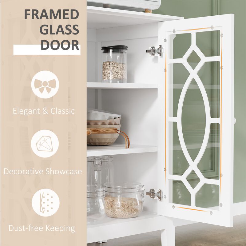 White Kitchen Buffet: Cabinet with Glass Doors for Dining Area