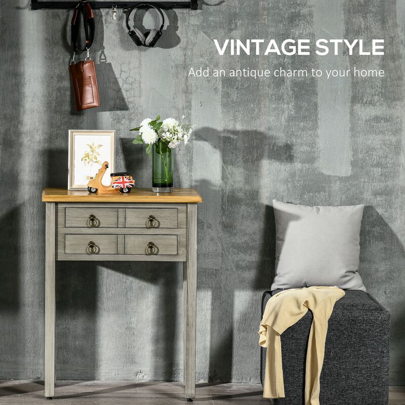 Grey Vintage Entryway: Console Table with 2 Drawers for Hallway