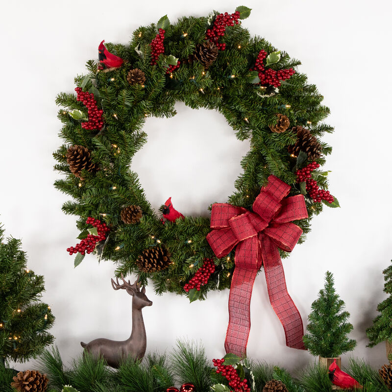 Pre-Lit Canadian Pine Artificial Christmas Wreath  30-Inch  Clear Lights