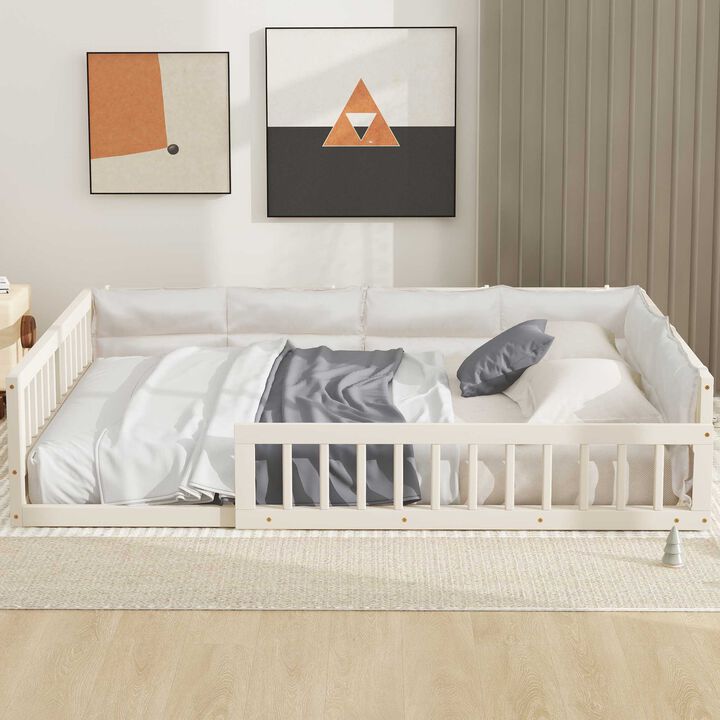 Merax Wood Platform Bed with Guardrail and Pillow