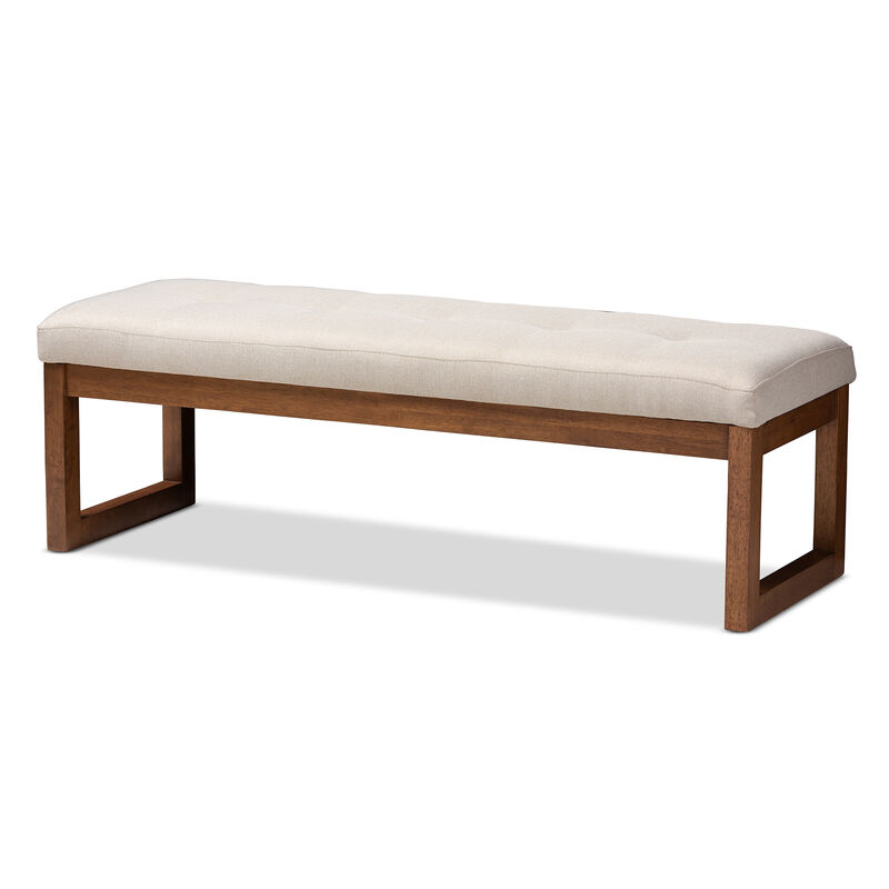Baxton Studio Caramay Modern Light Beige Fabric Upholstered Walnut Brown Finished Wood Bench