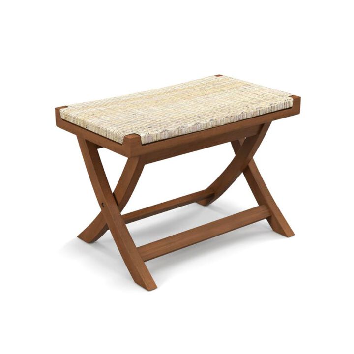 Hivvago Folding Natural Rattan Ottoman with Hand-woven Seat
