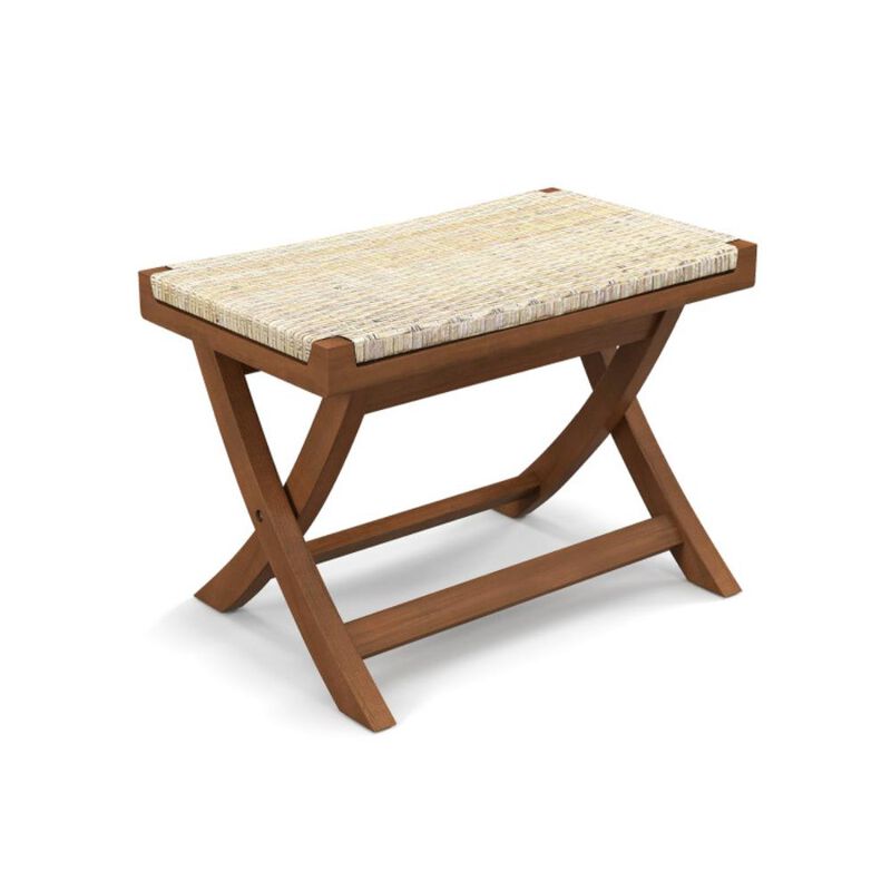 Hivvago Folding Natural Rattan Ottoman with Hand-woven Seat