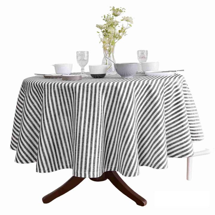 Solino Home 100% Pure Linen Round Tablecloth 70 Inch Diameter | Amalfi Stripe