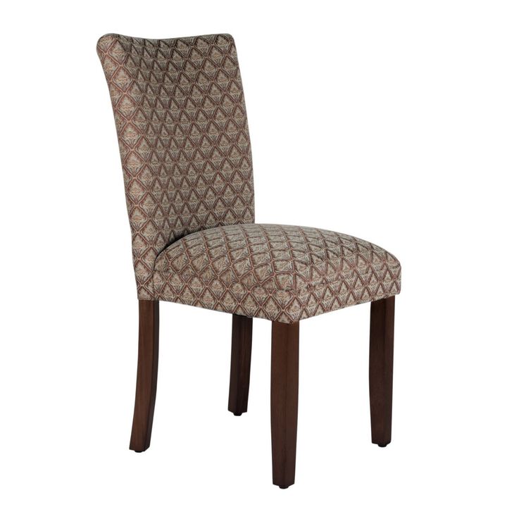 Wooden Parson Dining Chair with Damask Pattern Fabric Upholstery, Multicolor - Benzara