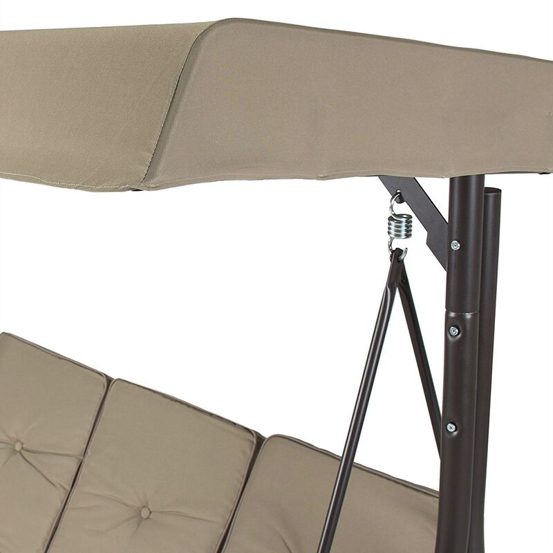 Hivvago Tan 3 Seat Outdoor Porch Deck Patio Canopy Swing with Cushions