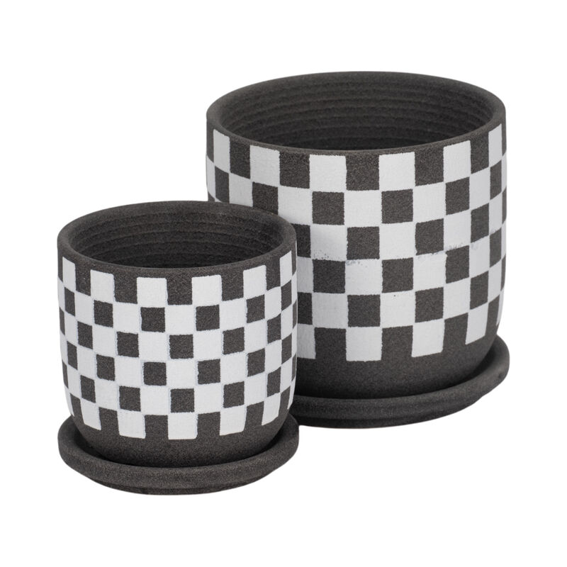 Checkerboard Saucer Planters Set