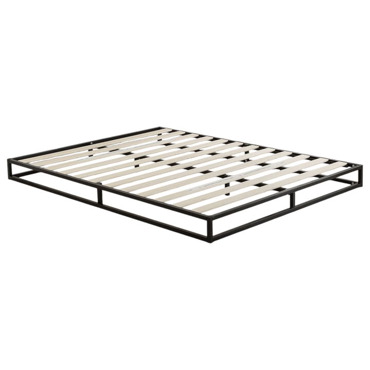 Metal Platform Bed Frame with Wood Slats in Low Profile Design