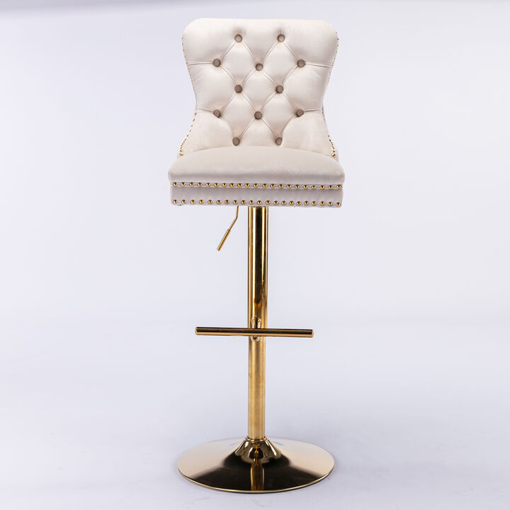 Thick Golden Swivel Velvet Barstools Adjusatble Seat Height From 27-35 Inch