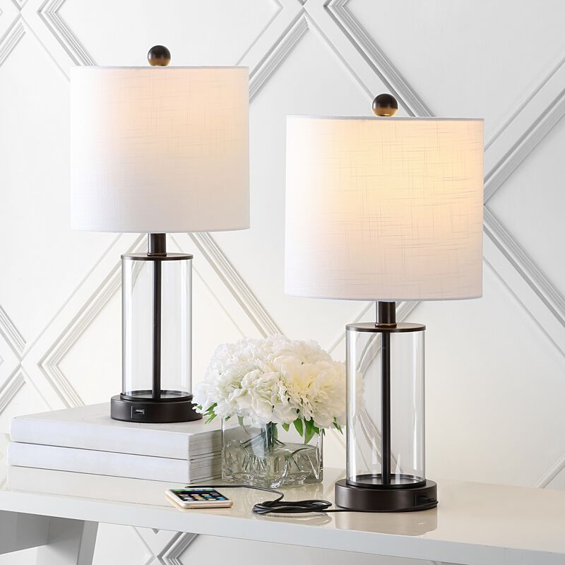 Abner Glass Modern Contemporary USB Charging LED Table Lamp (Set of 2)