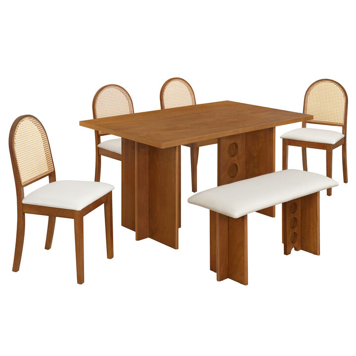 Merax  Modern Double Pedestal 6-Piece Dining Set