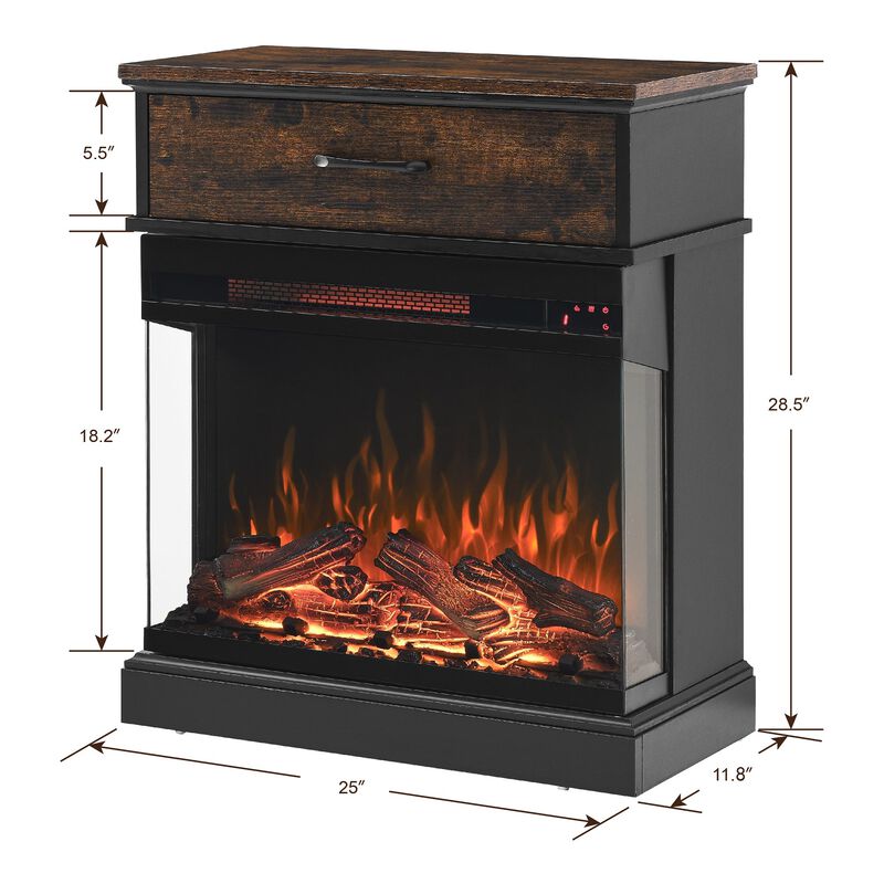 MONDAWE 25 Inch Stand Side Table With  3-Sided glass Electric Fireplace