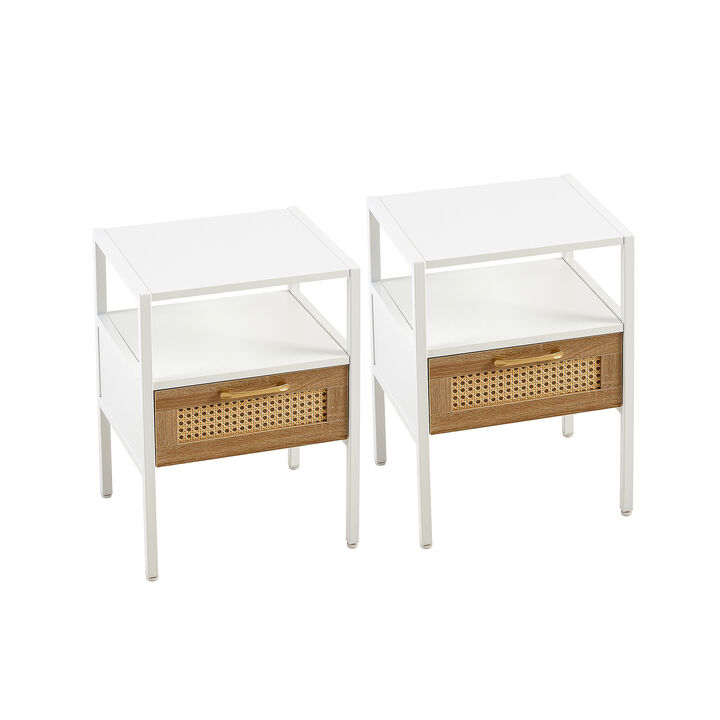 Streamdale 2-Piece Rattan End Tables, Modern Nightstand