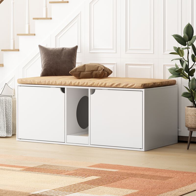 FUFU&GAGA Modern Cat House Furniture, (43.3”W x 16.9”D x 20.5”H), White