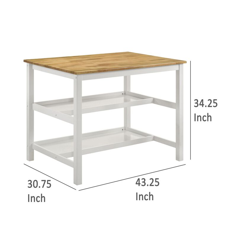 Kiyana Counter Height Table, 2 Shelves, 43 Inch Brown Hardwood, White - Benzara