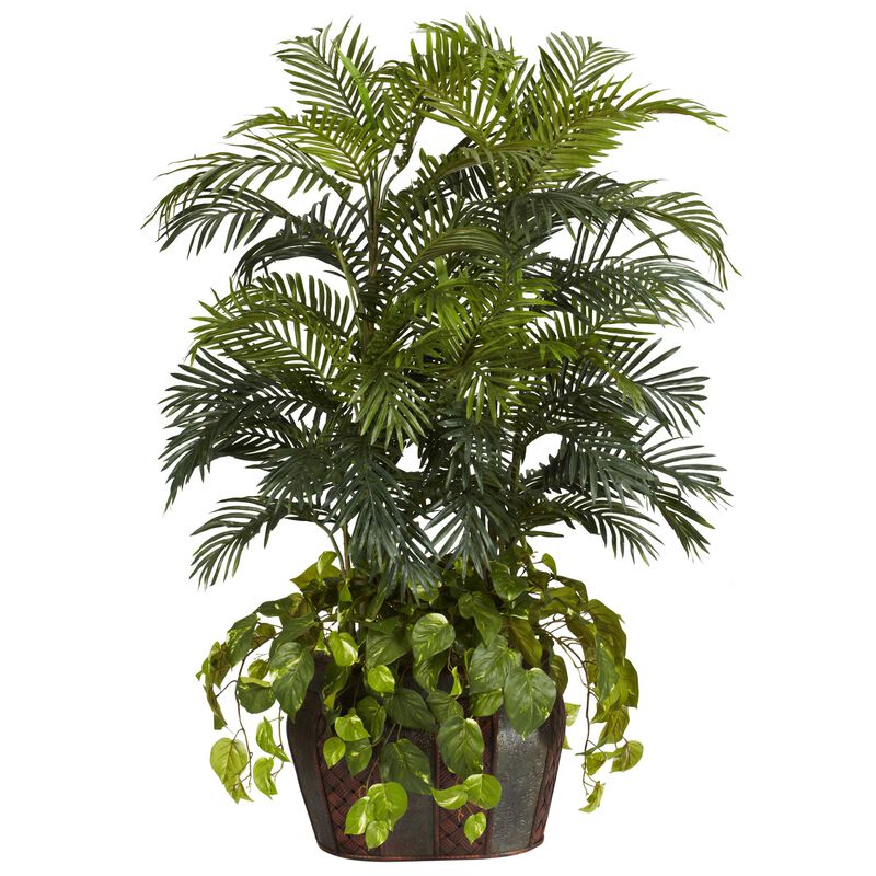 Hivvago 4.5' Double Areca w/Vase & Pothos Silk Plant