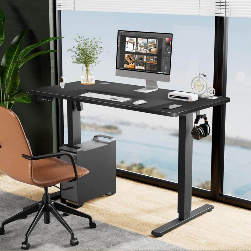 Electric Height Adjustable Standing Desk, Sit To Stand Ergonomic Computer Desk, Black, 55" X 24"